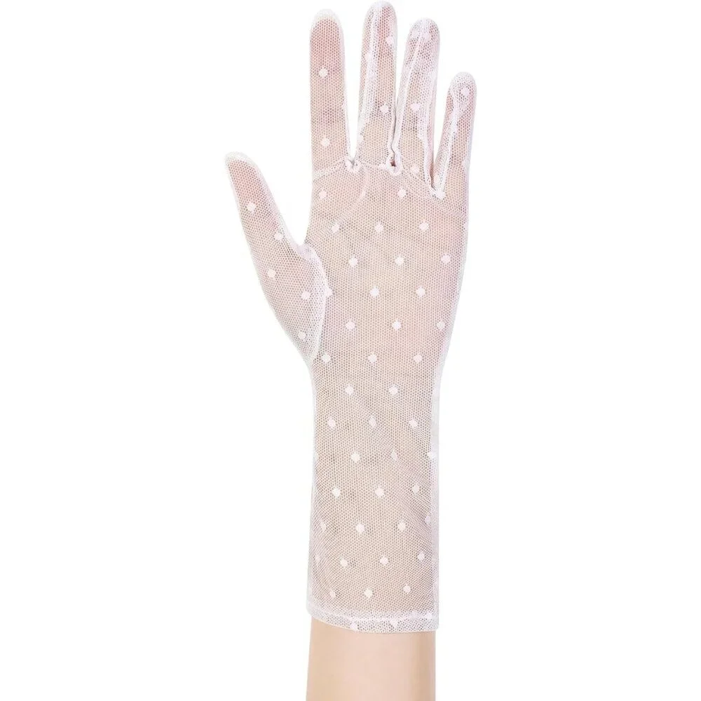 Women's Lvory 01 Short Floral Lace Gloves Sheer Mesh Bridal Wedding Party Prom